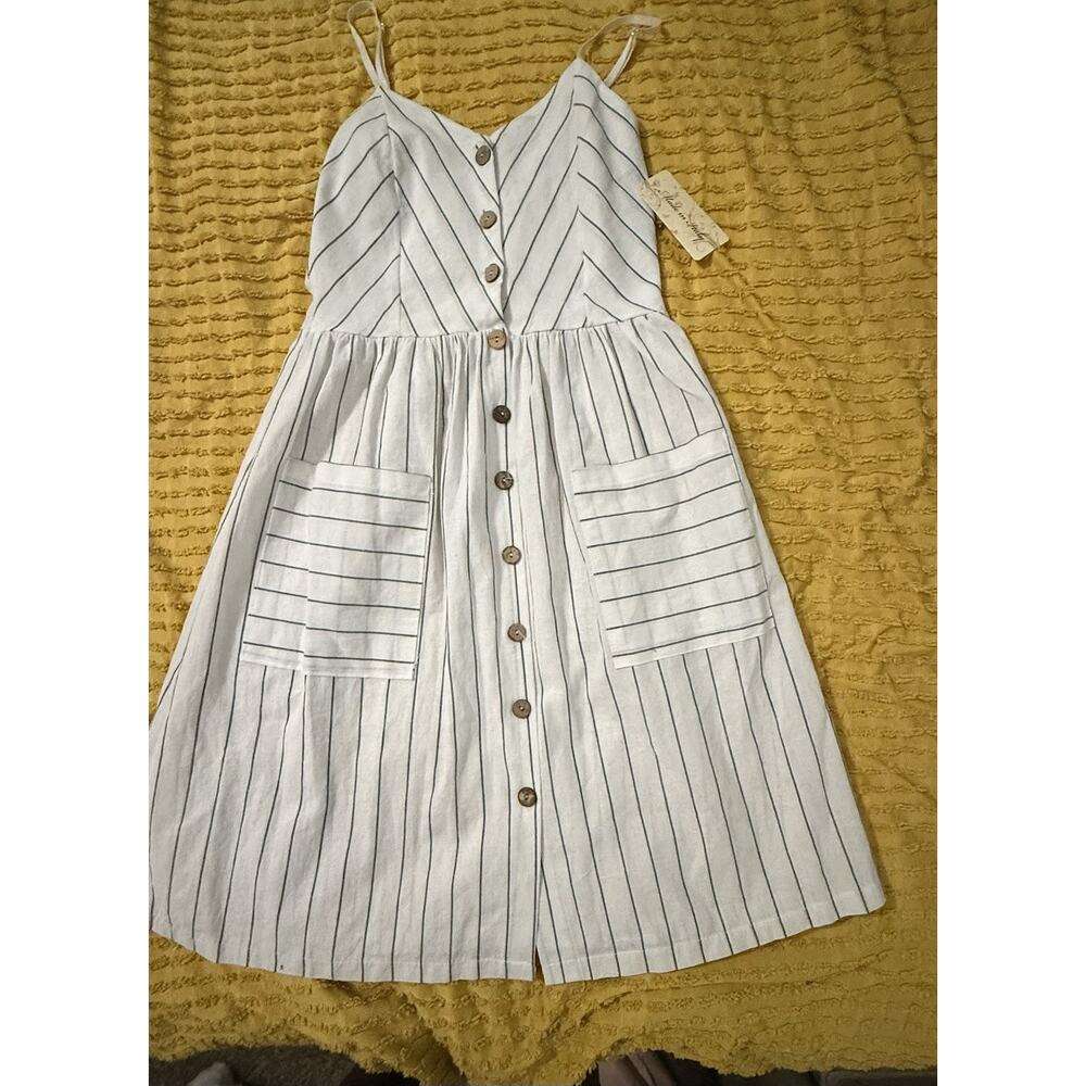 Women’s Sleeveless Dress White Striped Gray Knee Made In Italy Small